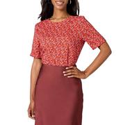Amazon Essentials Haut à Manches Courtes en Georgette à Coupe Classique Femme, Rouge Tomate Jaune Floral, XXL