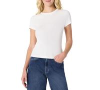 Amazon Essentials Haut Ajusté à Manches Courtes en Maille Côtelée Extensible Femme, Blanc, XS