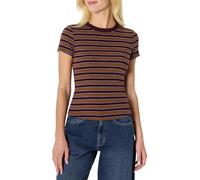 Amazon Essentials Haut Ajusté à Manches Courtes en Maille Côtelée Extensible Femme, Bordeaux Brun Rayures, S