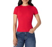 Amazon Essentials Haut Ajusté à Manches Courtes en Maille Côtelée Extensible Femme, Rouge, L
