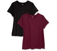 Amazon Essentials Haut de Gymnastique Extensible en Tissu Technique à Séchage Rapide, Col Rond et Manches Courtes (Disponible en Grande Taille) Femme, Lot de 2, Bordeaux Teinture Spatiale/Noir, S