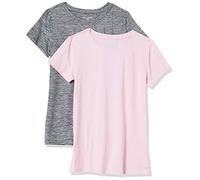 Amazon Essentials Haut de Gymnastique Extensible en Tissu Technique à Séchage Rapide, Col Rond et Manches Courtes (Disponible en Grande Taille) Femme, Lot de 2, Gris Teinture Spatiale/Rose Clair, S