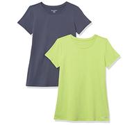 Amazon Essentials Haut de Gymnastique Extensible en Tissu Technique à Séchage Rapide, Col Rond et Manches Courtes (Disponible en Grande Taille) Femme, Lot de 2, Gris Ardoise/Vert Citron, S