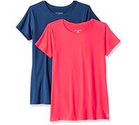 Amazon Essentials Haut de Gymnastique Extensible en Tissu Technique à Séchage Rapide, Col Rond et Manches Courtes (Disponible en Grande Taille) Femme, Lot de 2, Bleu Marine/Rose Vif, XXL