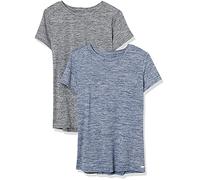 Amazon Essentials Haut de Gymnastique Extensible en Tissu Technique à Séchage Rapide, Col Rond et Manches Courtes (Disponible en Grande Taille) Femme, Lot de 2, Bleu Marine Chiné/Noir Chiné, XXL