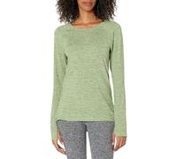 Amazon Essentials Haut d'entraînement à manches longues pour femme, col ras-du-cou stretch brossé, athlétique, taille S (disponible en grande taille), vert kaki
