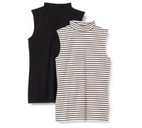 Amazon Essentials Haut sans Manches en Tricot côtelé à col Montant Femme, Lot de 2, Noir/Tissu Rayé, XXL
