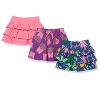 Amazon Essentials Jupe-Short à Volants en Maille Fille, Lot de 3, Bleu Marine Jungle/Rose/Violet Frites, 6-7 Ans