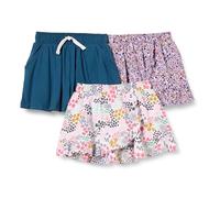Amazon Essentials Jupe-Short en Maille avec Taille Élastique et Short Intégré Respirant Fille, Lot de 3, Bleu Marine Fleuri, 6-7 Ans