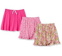 Amazon Essentials Jupe-Short en Maille avec Taille Élastique et Short Intégré Respirant Fille, Lot de 3, Rose Fleuri, 6-7 Ans