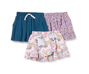 Amazon Essentials Jupe-Short en Maille avec Taille Élastique et Short Intégré Respirant Fille, Lot de 3, Bleu Marine Fleuri, 9 Ans