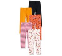 Amazon Essentials Legging Fille, Lot de 5, Blanc Fleuri/Jaune Moutarde/Noir/Rose Rayures/Skiing Foxes, 8 Ans