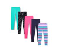 Amazon Essentials Legging Fille, Lot de 5, Bleu Marine/Noir Étoiles/Rayures/Rose/Vert des Mers du Sud, 11-12 ans