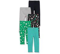 Amazon Essentials Legging Fille, Lot de 5, Bleu Turquoise Rayures/Fleuri/Gris/Noir/Vert Sucreries, 5-6 Ans