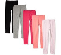 Amazon Essentials Legging Fille, Lot de 5, Gris Chiné/Noir/Pêche/Rose Clair/Rouge, 7-8 ans