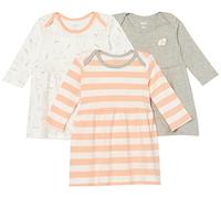Amazon Essentials Lot de 3 robes à manches longues en coton pour bébé fille, gris/rose clair/blanc/lapin, nouveau-né