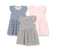 Amazon Essentials Lot de 3 Robes en Jersey à Volants pour Fille, Rose pâle/Rayures françaises/Floral, Taille XL