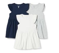 Amazon Essentials Lot de 3 Robes en Jersey à Volants pour Petite Fille, Gris Clair chiné/Bleu Marine/Blanc, 2 Ans