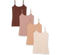 Amazon Essentials Lot de 4 camisoles, coupe ajustée pour femme, blush/marron/marron foncé/camel foncé, taille S
