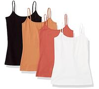 Amazon Essentials Lot de 4 camisoles, coupe ajustée pour femme, caramel/terre cuite/blanc, taille XS