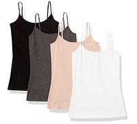 Amazon Essentials Lot de 4 camisoles, coupe ajustée pour femme, noir/anthracite chiné/rose poussiéreux/blanc, taille M