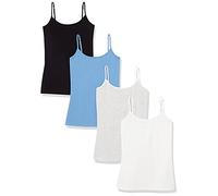 Amazon Essentials Lot de 4 camisoles, coupe ajustée pour femme, noir/bleu/rayures grises/blanc, taille L
