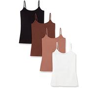 Amazon Essentials Lot de 4 camisoles, coupe ajustée pour femme, noir/marron/marron clair/blanc, taille M