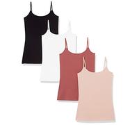 Amazon Essentials Lot de 4 camisoles, coupe ajustée pour femme, noir/rouge brique/rose poussiéreux/blanc, taille L
