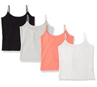 Amazon Essentials Lot de 4 camisoles, coupe ajustée pour femme, orange corail/gris clair chiné/blanc, taille L