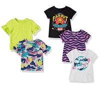 Amazon Essentials Lot de 5 t-shirts à manches courtes pour petite fille (anciennement Spotted Zebra), multicolore, imprimé extraterrestres, étoiles, imprimé texte, vagues, 3 ans