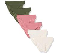 Amazon Essentials Lot de 6 Culottes à Coupe Haute pour Femme, Mauve/Blush/Vert Kaki foncé, Taille 44