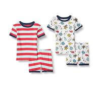 Amazon Essentials Lot de Pyjamas en Coton, Coupe Ajustée Garçon, Lot de 2, Blanc/Bleu Pâle des Mers du Sud/Ouais/Rayures/Rouge, 3 ans