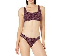 Amazon Essentials Maillot de Bain Crop Top à Col Rond Femme, Rouge Brique Léopard, 40