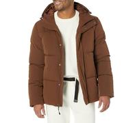 Amazon Essentials Manteau matelassé à Capuche mi-Long pour Homme (Disponible en Grande Taille Large), Marron foncé, Taille S