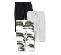 Amazon Essentials Pantalon à Enfiler en Coton Mixte Bébé, Lot de 3, Gris Clair Chiné/Noir/Rayures, 6-9 mois