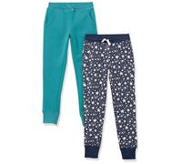 Amazon Essentials Pantalon de Jogging Fille, Lot de 2, Bleu Marine Étoiles/Vert Sarcelle, 10 Ans