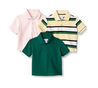 Amazon Essentials Polo en Coton Piqué avec Élasthanne Garçon, Lot de 3, Rayure Large/Rose Pâle/Vert Foncé, 3 ans