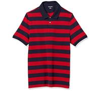 Amazon Essentials Polo en Coton Piqué Coupe Ajustée Homme, Bleu Marine Rouge Motif Rayures Rugby, S