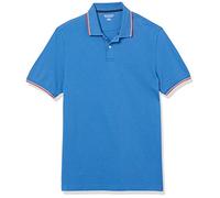 Amazon Essentials Polo en Coton Piqué Coupe Ajustée Homme, Bleu Thin Stripe, L