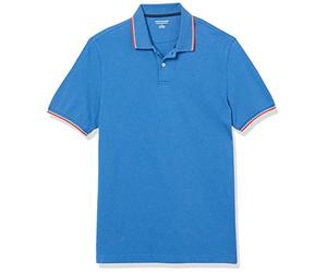 Amazon Essentials Polo en Coton Piqué Coupe Ajustée Homme, Bleu Thin Stripe, L