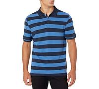 Amazon Essentials Polo en Coton Piqué Coupe Ajustée Homme, Noir Bleu Motif Rayures Rugby, XL