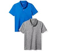 Amazon Essentials Polos Active Performance à Manches Courtes Garçon, Lot de 2, Bleu Cobalt/Gris Teinture Spatiale, 11-12 Ans