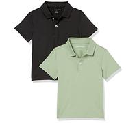 Amazon Essentials Polos Active Performance à Manches Courtes Garçon, Lot de 2, Noir/Vert Olive, 11-12 Ans
