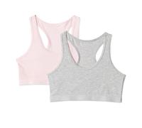 Amazon Essentials Première Brassière Courte à Dos Nageur en Jersey de Coton Fille, Lot de 2, Gris Chiné Moyen/Rose Pâle, 8 ans