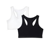 Amazon Essentials Première Brassière Courte à Dos Nageur en Jersey de Coton Fille, Lot de 2, Noir/Blanc, 8 ans