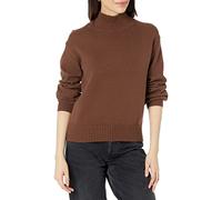 Amazon Essentials Pull à col cheminée en coton pour femme (disponible en grande taille), marron foncé, taille L