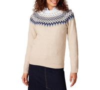 Amazon Essentials Pull à col roulé à motif Fair Isle doux au toucher Femme, Bleu Taupe Chiné Blanc Motif Jacquard Écossais, XS