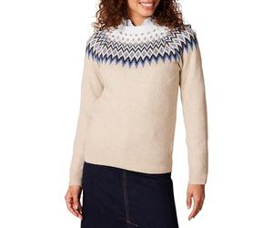 Amazon Essentials Pull à col roulé à motif Fair Isle doux au toucher Femme, Bleu Taupe Chiné Blanc Motif Jacquard Écossais, XL