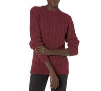 Amazon Essentials Pull Fisherman à manches longues et col rond pour femme (disponible en grande taille), bordeaux foncé, taille M