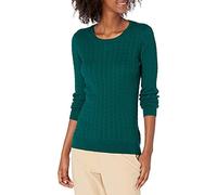 Amazon Essentials Pull Léger à Manches Longues en Maille Torsadée Femme, Vert Foncé, XS